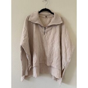 Free People One Shiloh Sand Beige Quilted Quarter Zip Oversized Sweatshirt XS
